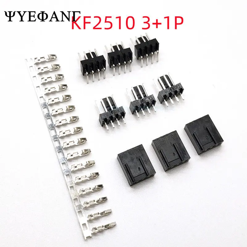 10PCS/Lot KF2510 2.54mm KF2510 3+1P  Male Female Housing Connector Straight Right Angle Pin Header 2.54mm 4pin