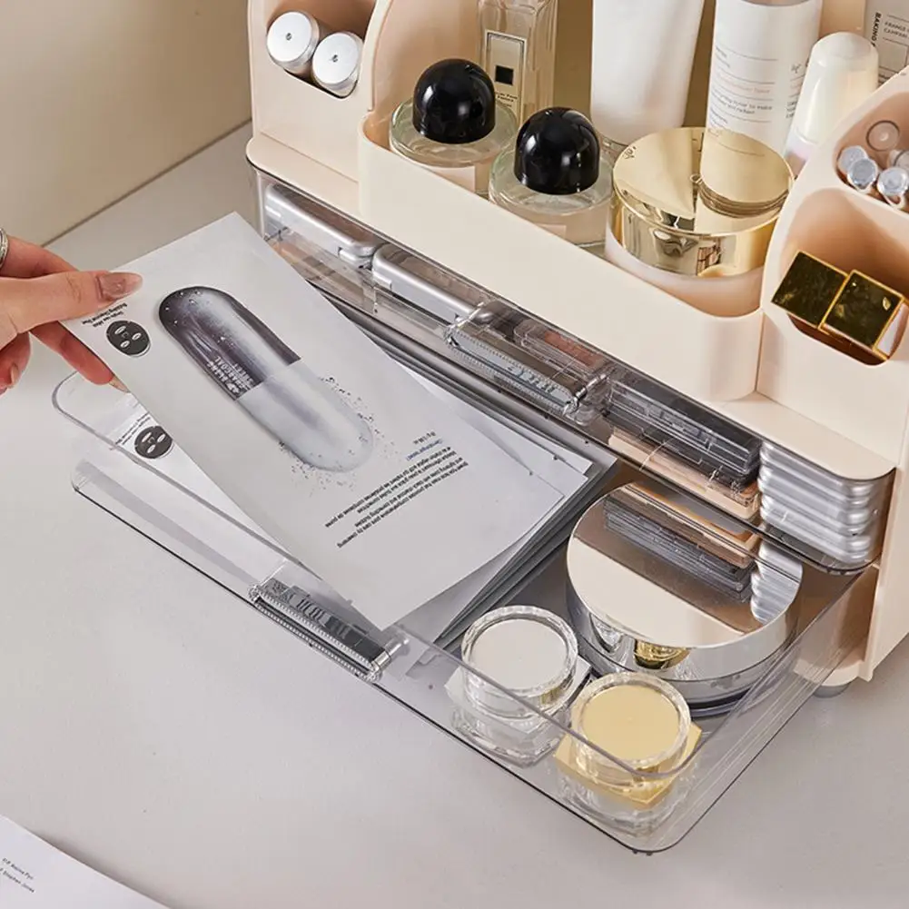 

Cosmetic Drawer Organizer Capacity Makeup Organizer with Double Drawers Brush Holders for Bathroom Countertop Skincare Desk