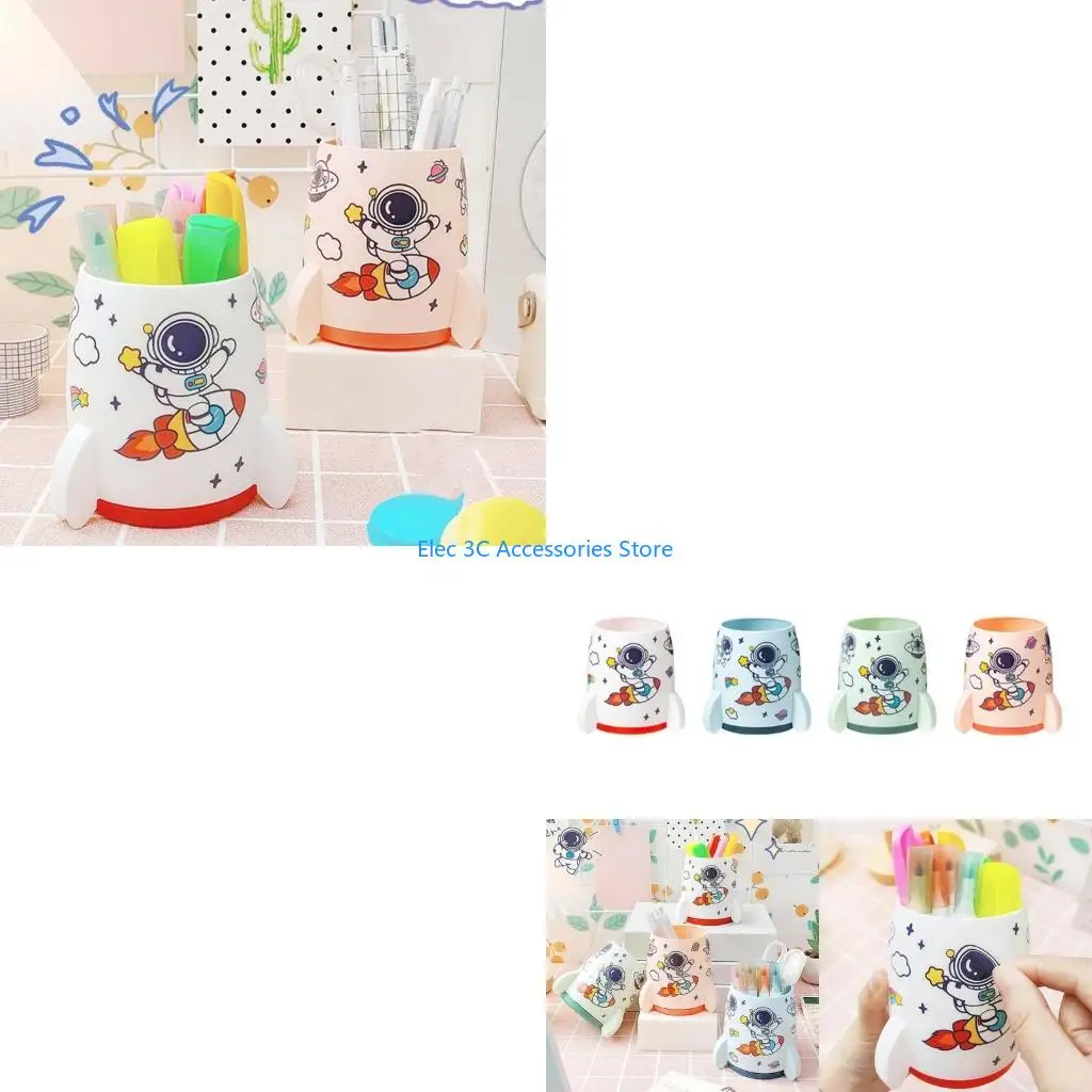 Y51A Novelty Astronaut Plastic Pen Holder Stand Office Desk Pencil Pot