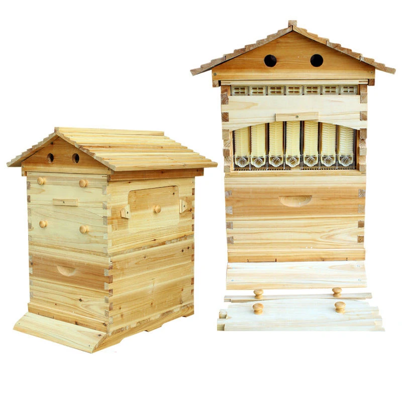 Waterproof Wooden Beehive Self-Flowing Double Layer Honeycomb Natural Automatic Collector Honey Garden Pollinator Bee Houses