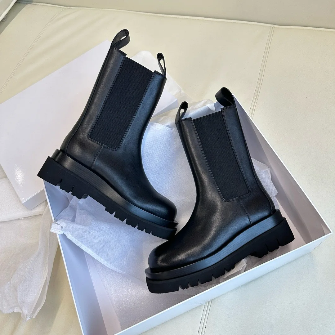 Maxdutti Fashion Top Quality Genuine Leather Chelsea Boots Shoes 5cm Thick Soled Height Increasing Chimney Boots Women