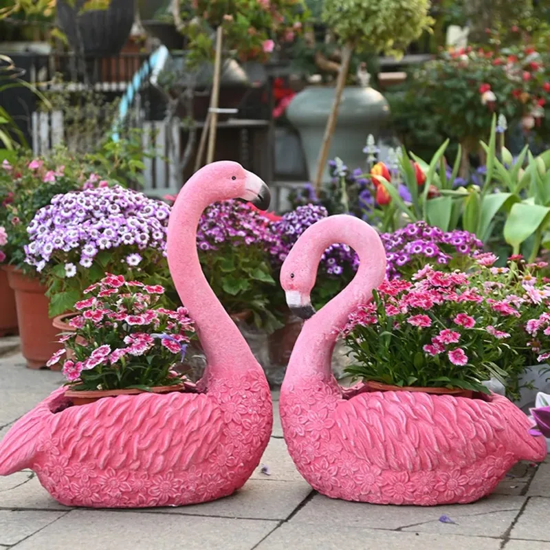 Lovely Flamingo Decoration Flowerpot Balcony Garden Accessories Creative Outdoor Animal Ornaments Plant Basin