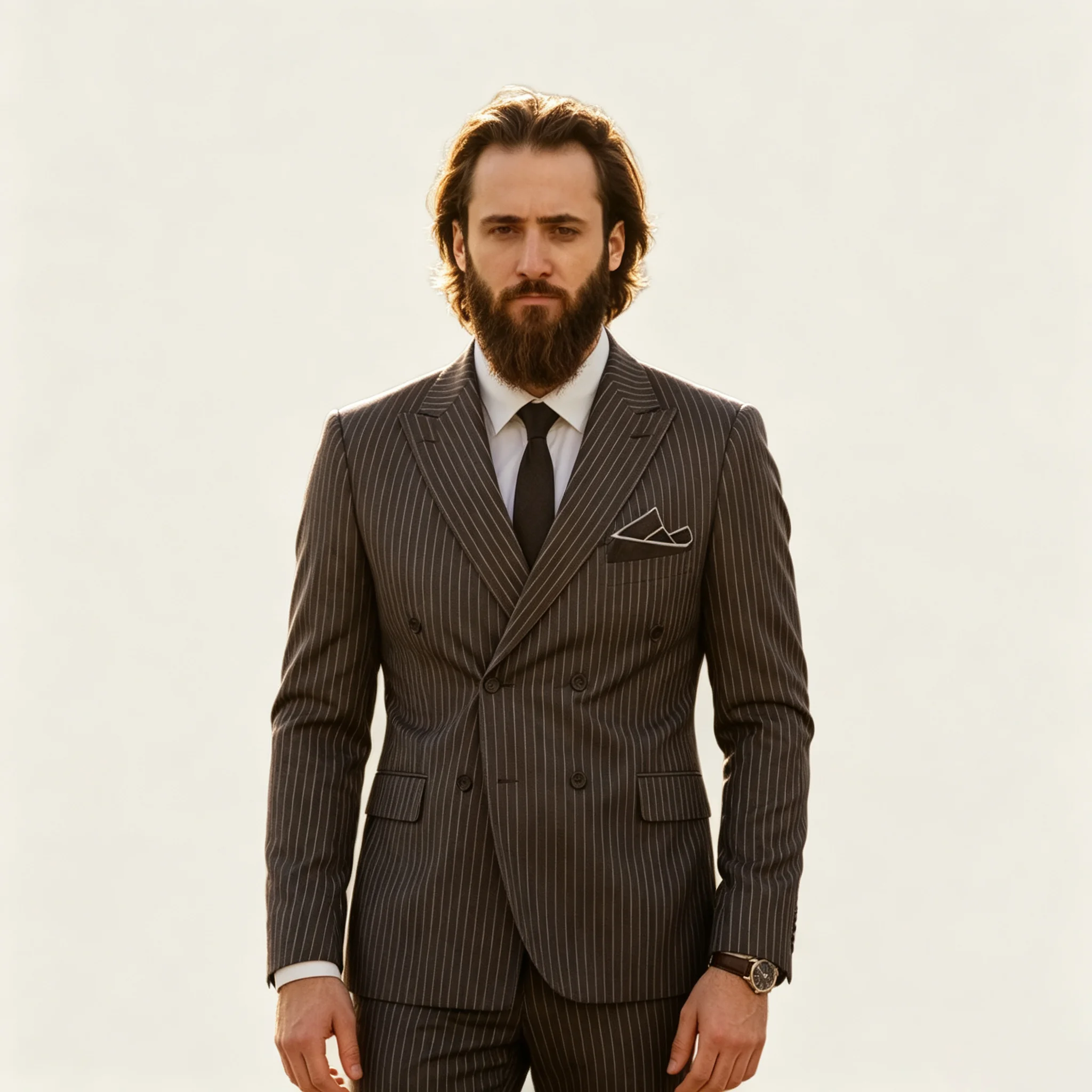 Brown Pinstripe Men Suits Vintage 2 Piece Set Double Breasted Peaked Lapel Tuxedo Business Office Blazer Jacket+Pants Customized
