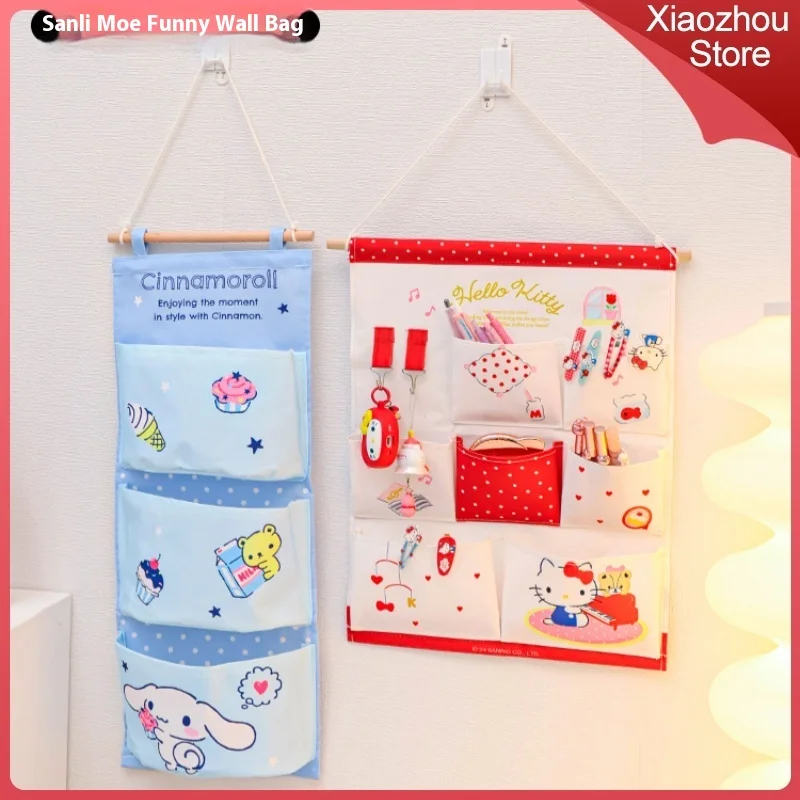 Sanrio Kawaii My Melody Door Behind Dormitory Bedroom Wall Mounted Waterproof Storage Cartoon Cloth Bag Home Storage Goodies