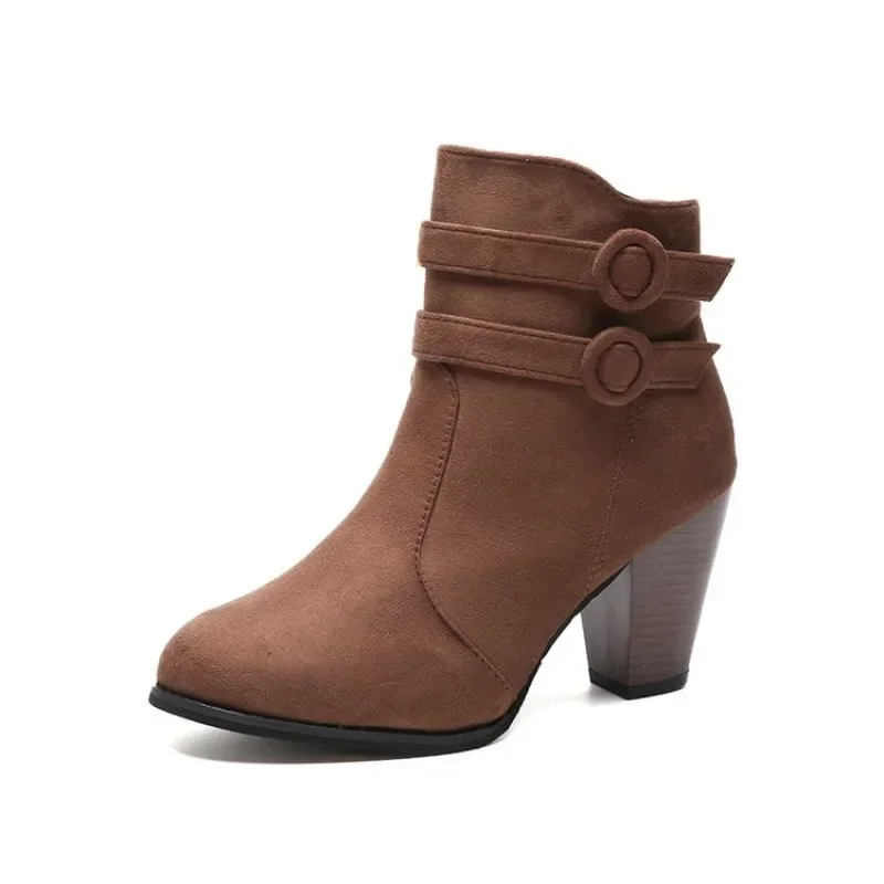 Botas Retro, zapatos de mujer, novedad de 2024, zapatos altos de tacón cuadrado para mujer, botines, botas de plataforma con cremallera a la moda,