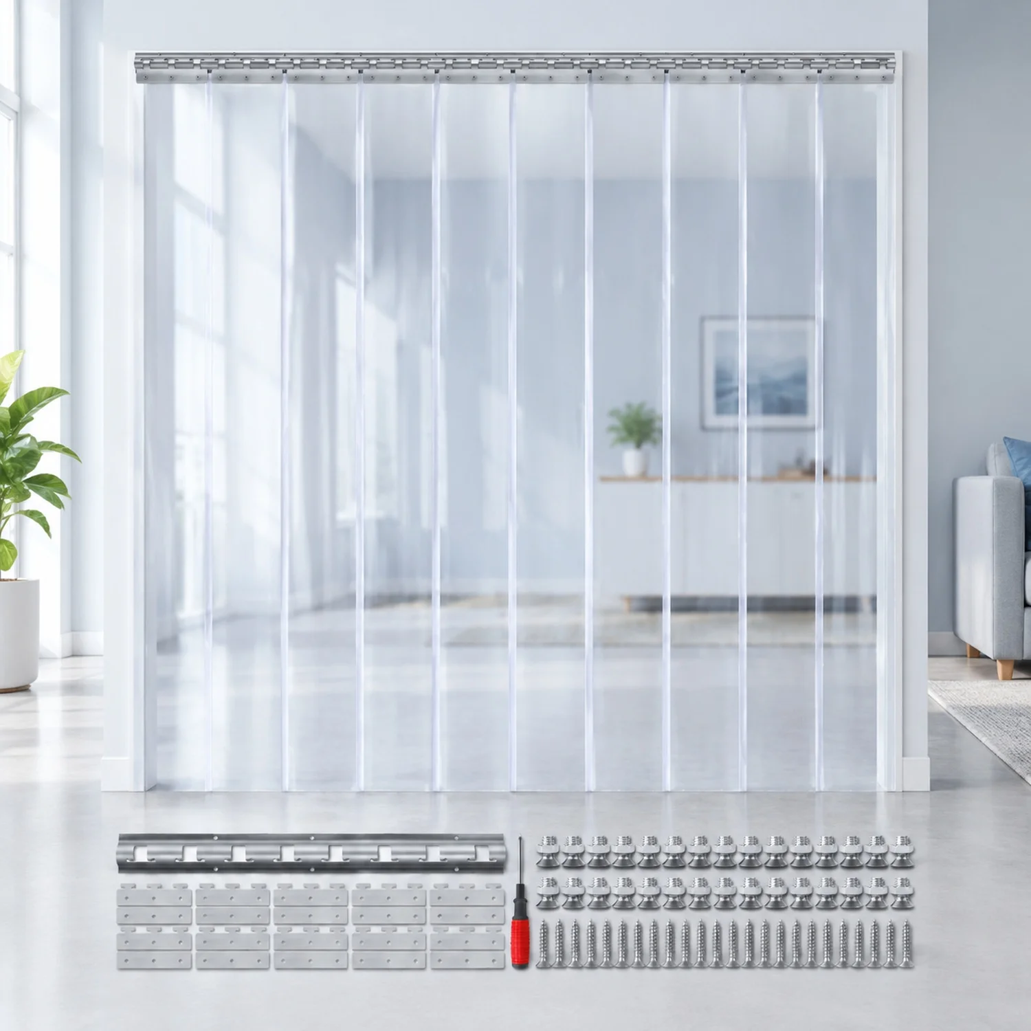 Clear PVC Strip Curtain, 84 in Height x 60 in Width 0.08 in Thickness, 10 PCS Walk in Freezer Cooler, Smooth Waterproof Plastic