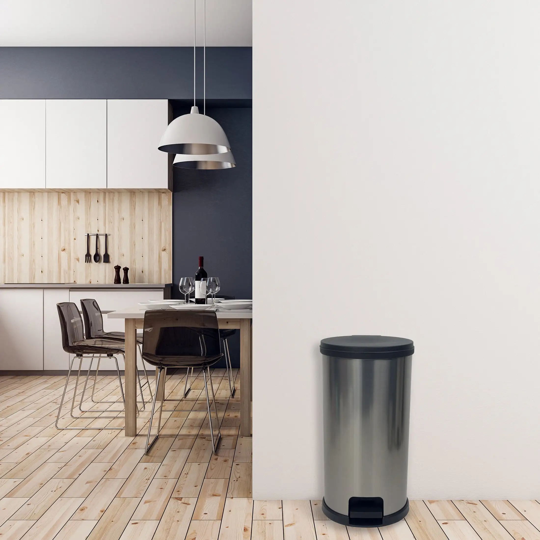 

Мусорное ведро с педалью на 7,9 галлонов, пластиковый контейнер для кухонных отходов с крышкой, серебристый бак для мусора с функцией открывания без рук