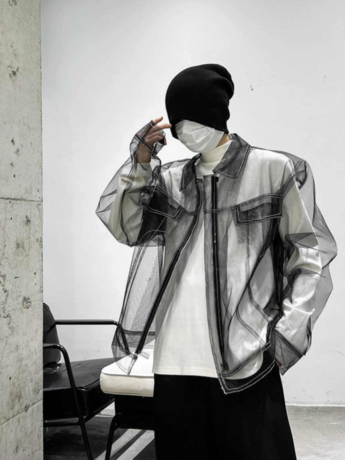 

Transparent Me Design Men's Jaet Outerwear Spring Summer Trendy Brand Deconstructed irt Jiangsu anghai Clothing Sun P...