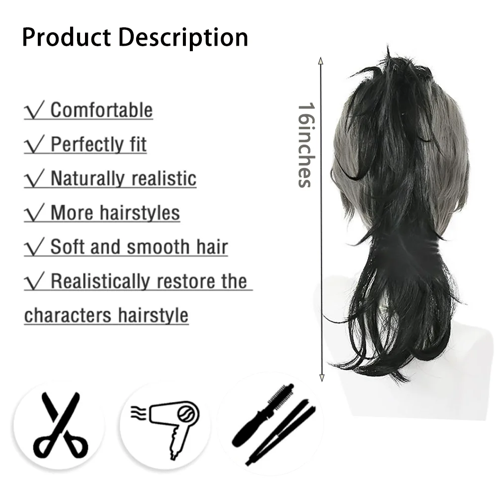 Anime Shinazugawa Genya cosplay synthetic hair mohawk ombre hairstyle suitable for men's themed parties stage performances wig