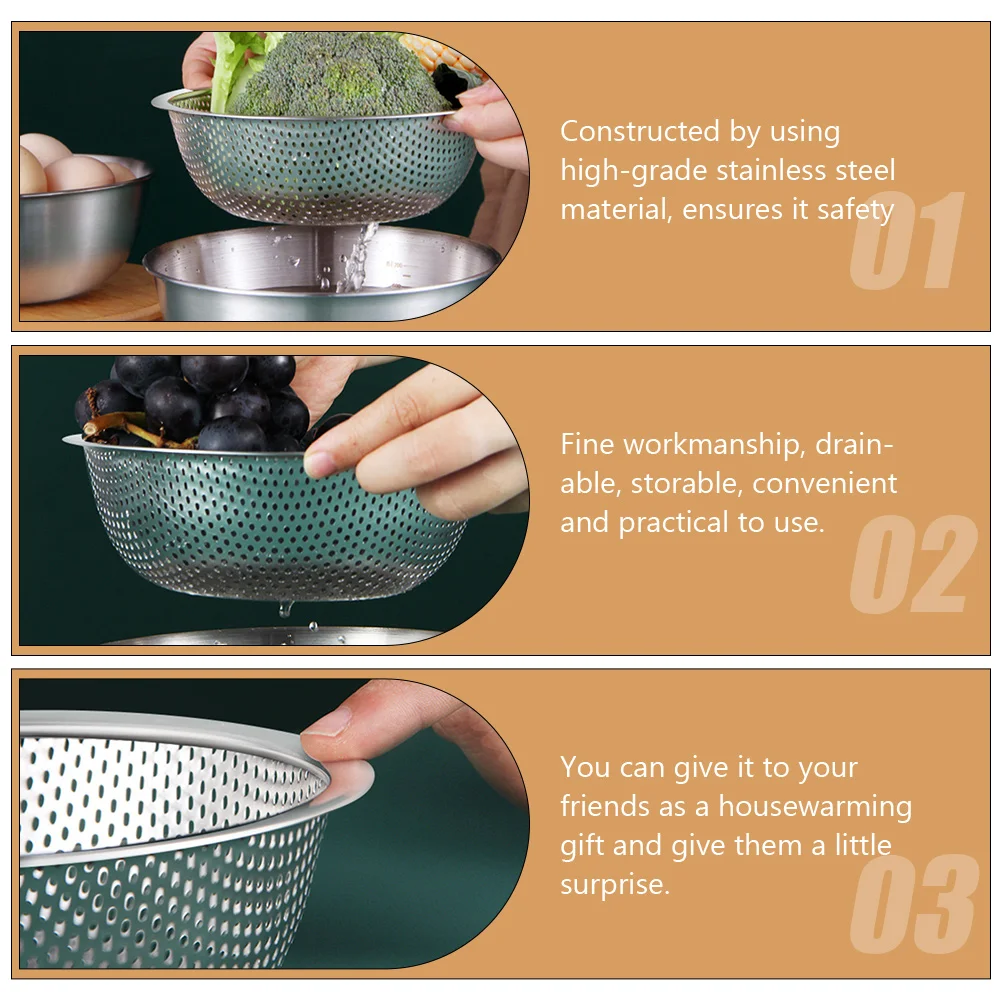 

Stainless Steel Drain Basket High Grade Safety Fruit Vegetable Washing Storage Holder Over Sink Pasta Strainer Mesh Kitchen