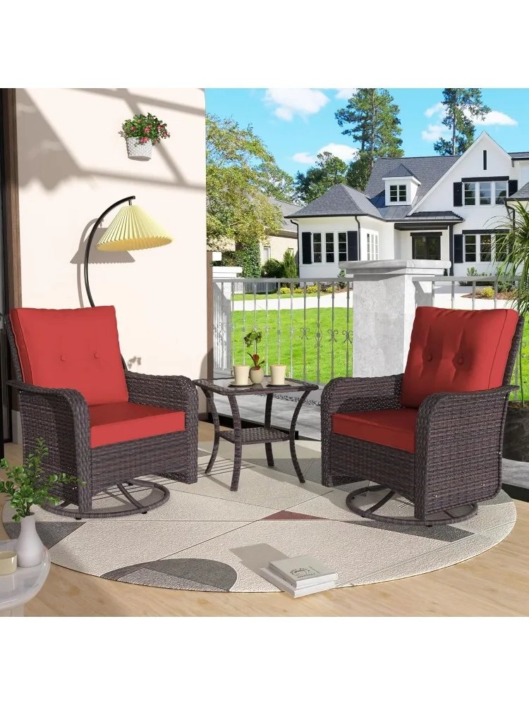 

Outdoor Swivel Rocker Wicker Chairs,Patio Rocking Chairs with Coffee Table&Thick Cushions Patio Furniture Sets for Porc