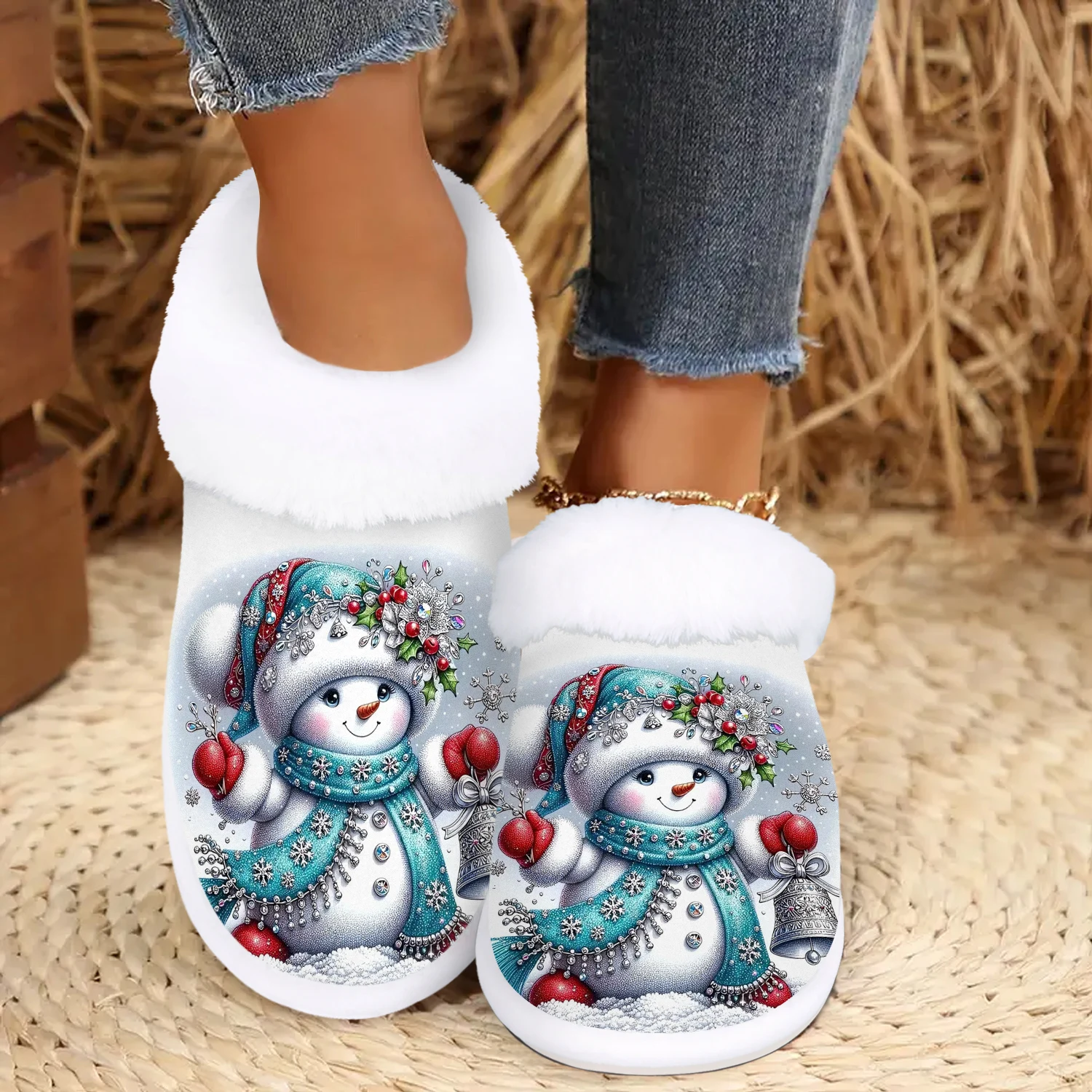 Christmas Present, Cute Snowman Indoor/Outdoor Slippers, Soft Memory Foam House slippers, Comfy Fuzzy House Shoes