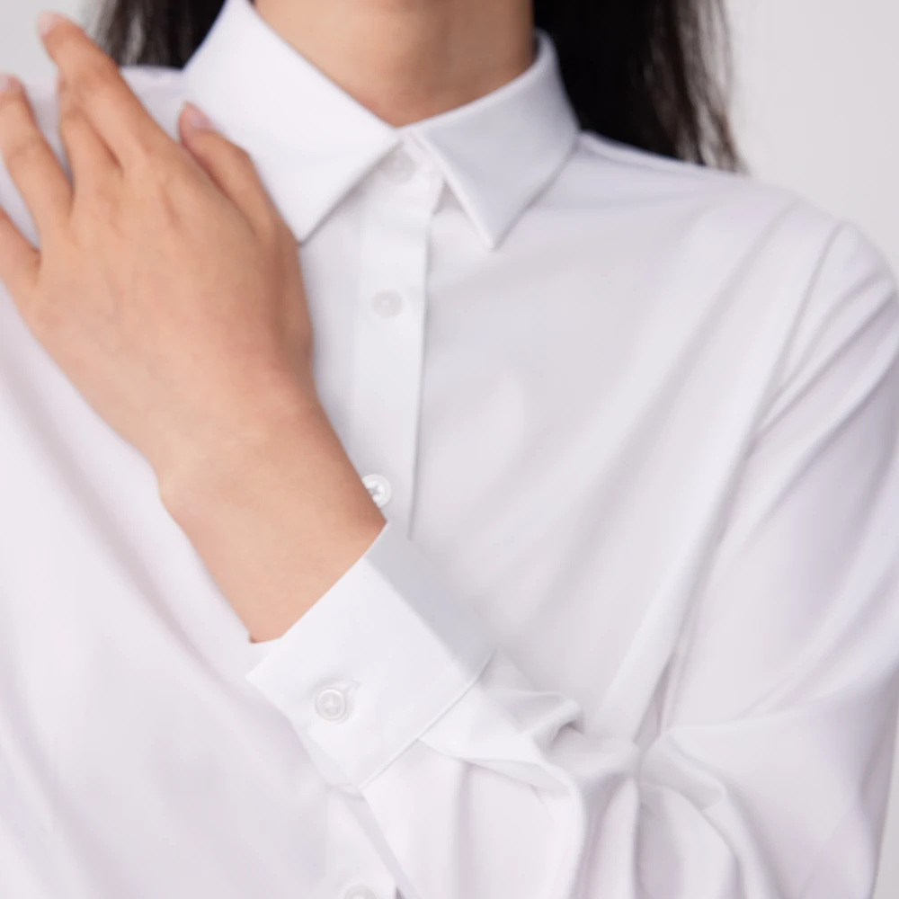 Women\'s Office Lady Non-iron Slight Strech Dress Shirt Without Pocket Bamboo Fiber Long Sleeve Slim-fit Versatile Female Shirts