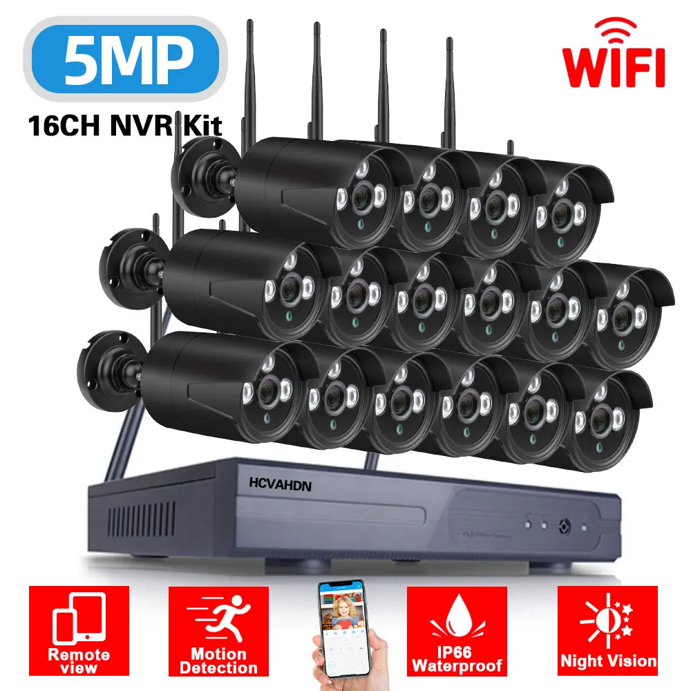 

16 Channel CCTV Camera Security System Kit Wifi 5MP Wireless NVR Kit 8CH Outdoor Audio Wifi Surveillance Camera System Set H.265