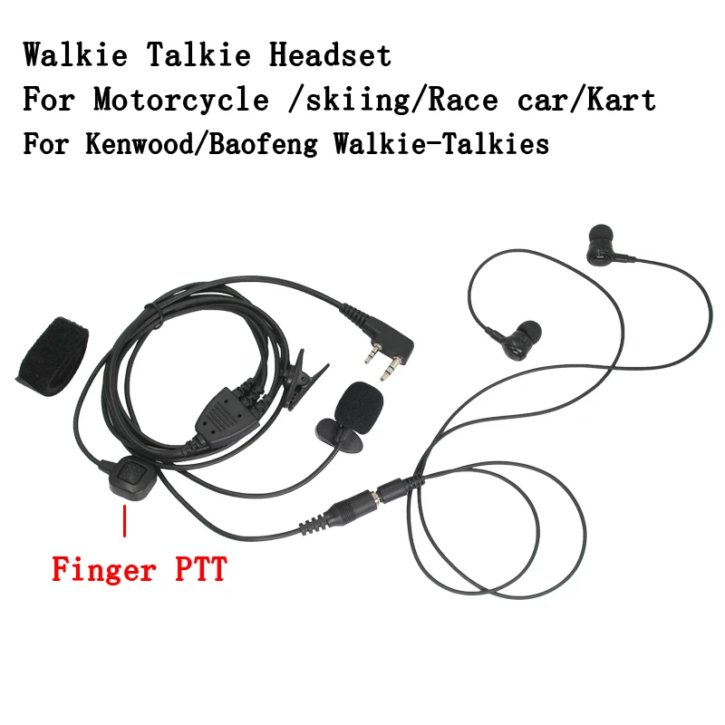 Ride motorcycles, race cars, finger PTT walkie talkie headphone, K-head helmet headset, suitable for Baofeng Quansheng Radio