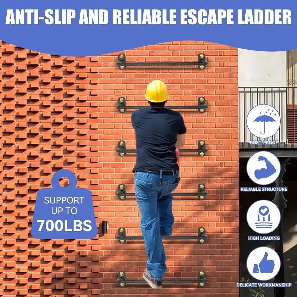 Adjustable Heavy-Duty Steel Egress Ladder for Basement Safety, 5-Rung, 700lbs Capacity