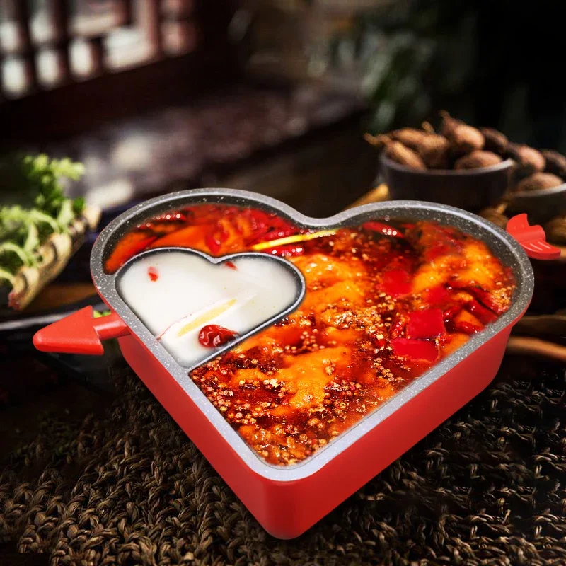 Creative heart-shaped hot pot, non-stick Mandarin duck for household, durable and easy to clean, large cooking pot