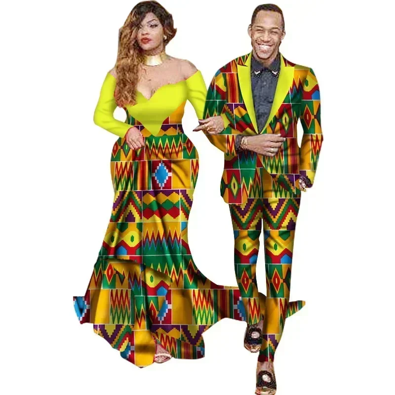 2 Pieces Set African Clothes for Couple African Clothing for Lovers Men's Outfits Women's Long Party Maxi Dress 6XL WYQ40