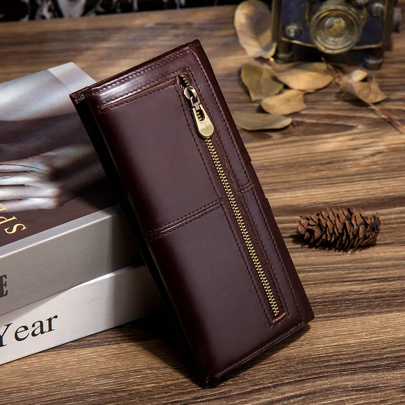 Picture 5: Men's genuine leather spliced suit business wallet with multiple slots, large capacity mobile phone storage, long wallet
