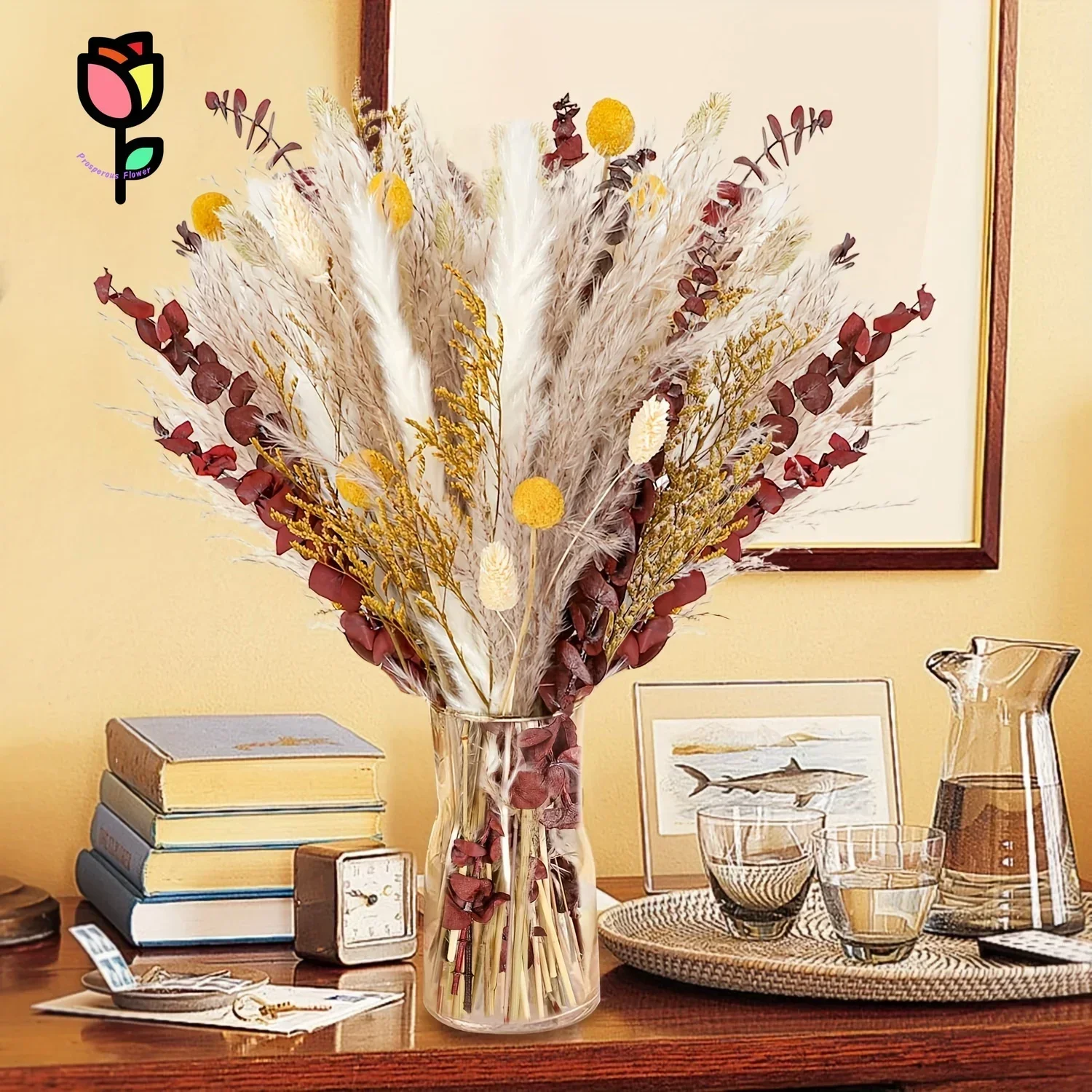 80pcs Dried Flowers Pampas Grass Bouquet Bohemian Home Decor Natural Phalaris Room Decor Fluffy Whisk Wedding Artificial Flowers