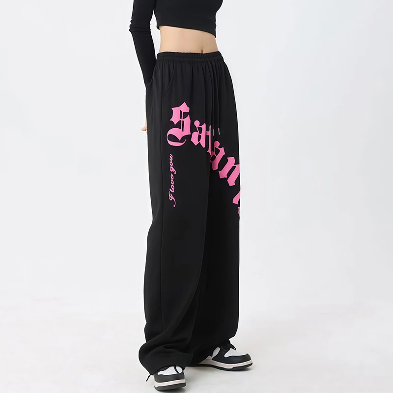 الهيب هوب إلكتروني طباعة Sweatpants للنساء مرونة عالية الخصر بنطلون خمر Y2k بنطلون مريح فضفاض بنطلون رياضي
