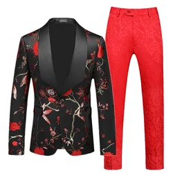 Traje de boda para hombre, conjunto de 2 piezas a la moda, negro, rojo y azul, esmoquin para fiesta Social y negocios