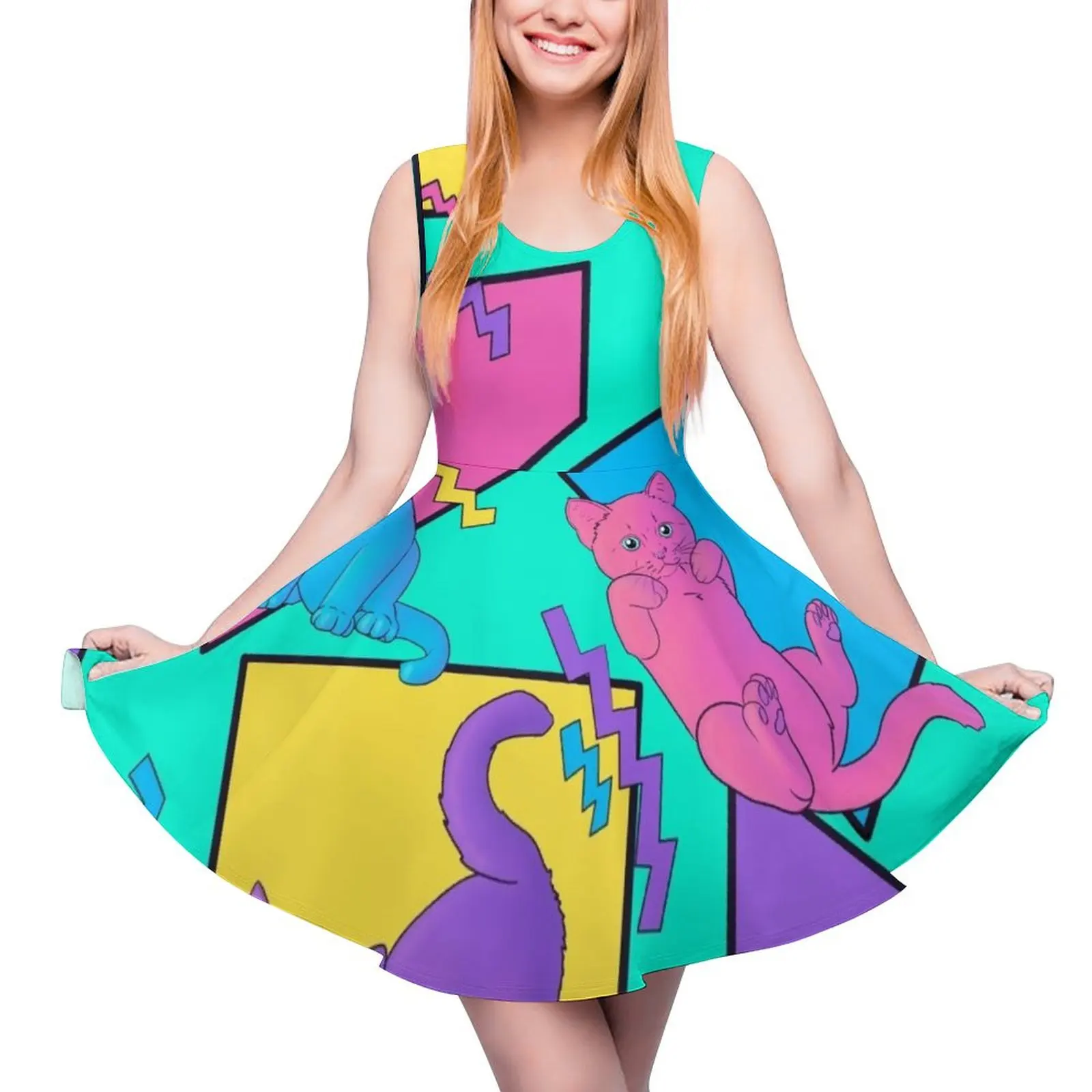 

Colorful cats and zig zags Sleeveless Dress Women"s summer long dress dresses for women