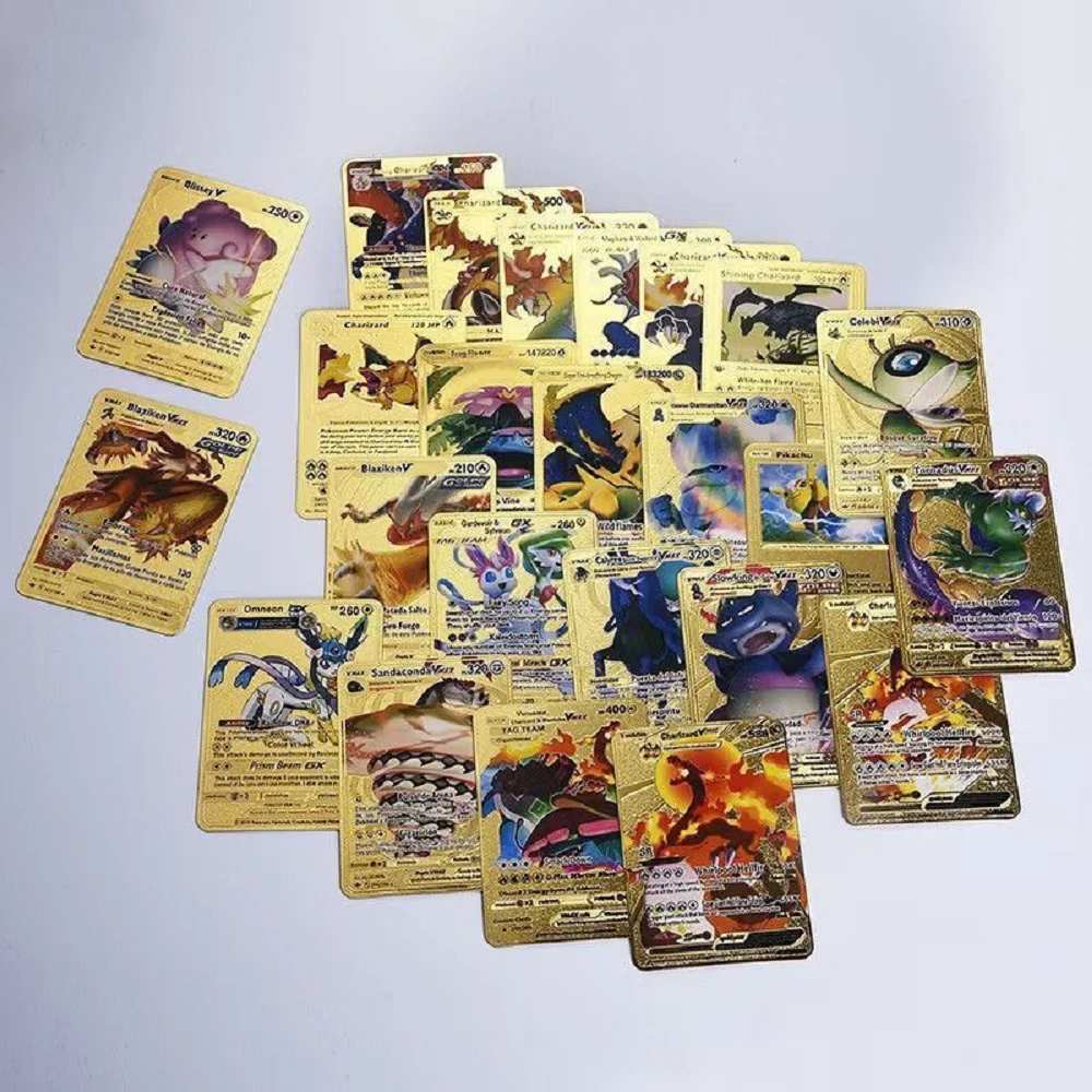 

Pokemon Gold Foil Pikachu Cards Original Gold Silver Black Card Pokémon Game Holder Board Pack Series Children's Gift Cards Toys