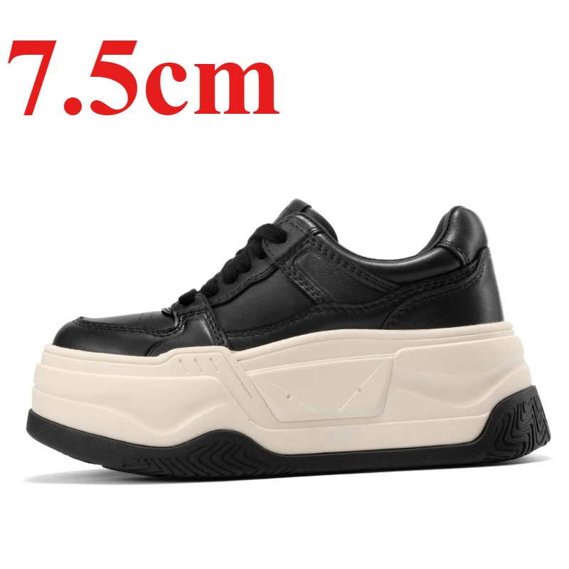 أحذية ركاب أوروبية للنساء 7.5 سنتيمتر جلد طبيعي تنفس أحذية رياضية كاجوال سميكة سوليد الارتفاع زيادة الأحذية