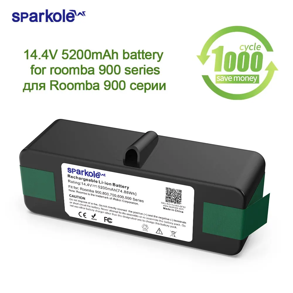 Sparkole 14.4V 5200mAh akumulator litowo-jonowy do iRobot Roomba 900 800 700 600 500 seria 980 960 985 900 895 860 695 690 640 614 550