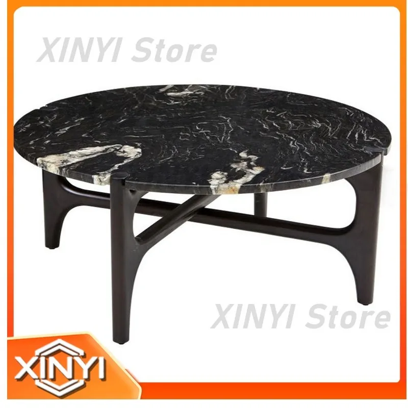 European Living Room New Durable Modern Black Marble Top Coffee Table with Wood Legs