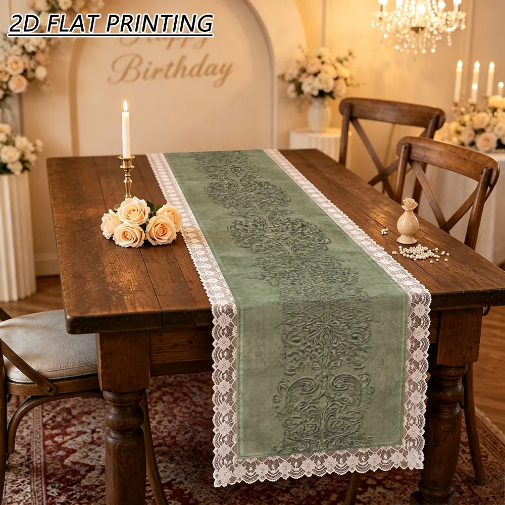 1pc Vintage Scroll Pattern Tulle Lace Table Runner For Wedding Dining Room Party