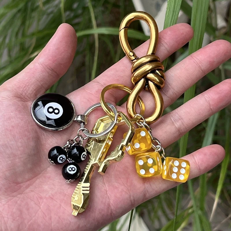 original Metal keychain Fashion backpack pendant Multi functional decoration Black 8 dice Give a small gift to someone