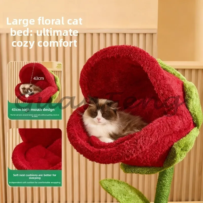 Space-saving Carnivorous Cat Tree, Integrated Cat Litter with Durable Sisal Scratching Board, Multi-purpose Cat Tower Toy