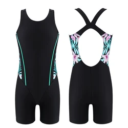 Kids Girls One-piece Swimwear Summer Sleeveless Open Back Print Short Jumpsuit Bodysuit for Beach Pool Swimming Bathing Suit