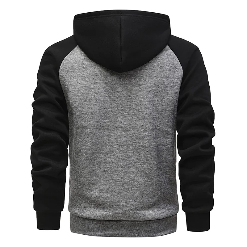 Men's Zip-Up Color Block Hoodie Casual Stylish Durable Fall/Winter Top with Raglan Sleeves Hoodies Sweatshirt for Male image 5