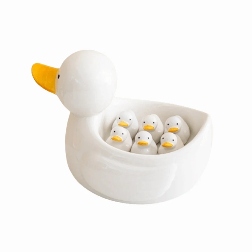 Creative Ceramic Chopstick Stand Cartoon Duck Shape Duck Chopstick Holder Mini Size Hand-painted Writing Brush Pen Holder