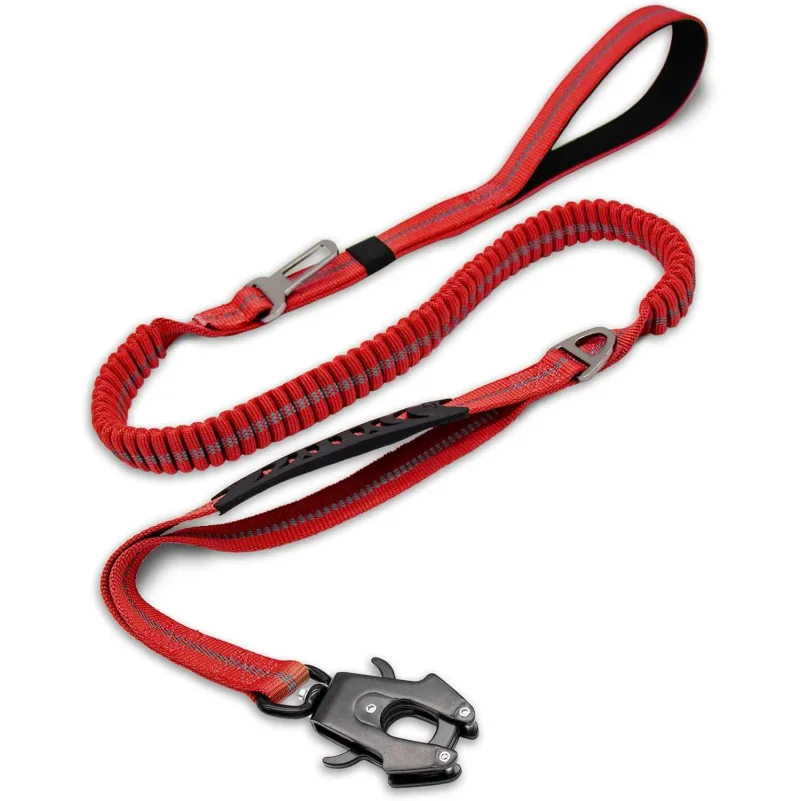 

Tactical Dog Leash Heavy Duty, 4-6FT Shock Absorbing Bungee Lead with 2 Padded Handle, Metal Carabiner Clip, Car Seatbelt, Stron