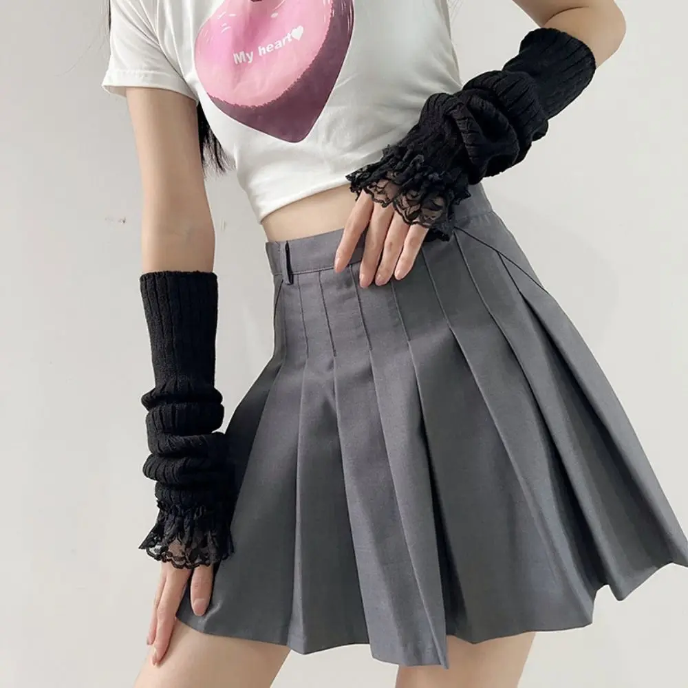 الموضة اليابانية نمط Y2K الدانتيل كم طويل القوطية الشرير JK لوليتا أكمام أذرع تبريد تأثيري Harajuku قفازات محبوكة الفتيات #1