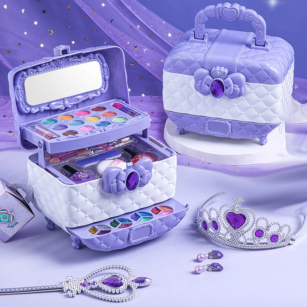 Kit de belleza de maquillaje para niños, caja de maquillaje ligera y portátil para niñas, regalo de cumpleaños y Navidad, juguete para niños, princesa