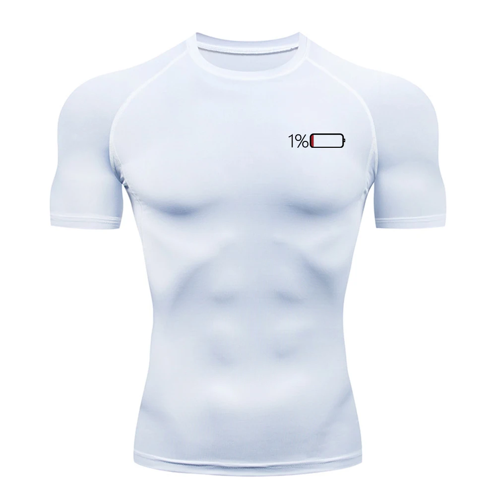 Men's Low Battery Creative Print Quick Drying Short Sleeve Elastic Breathable Casual T-Shirt Street Style Crew Neck Base Shirt