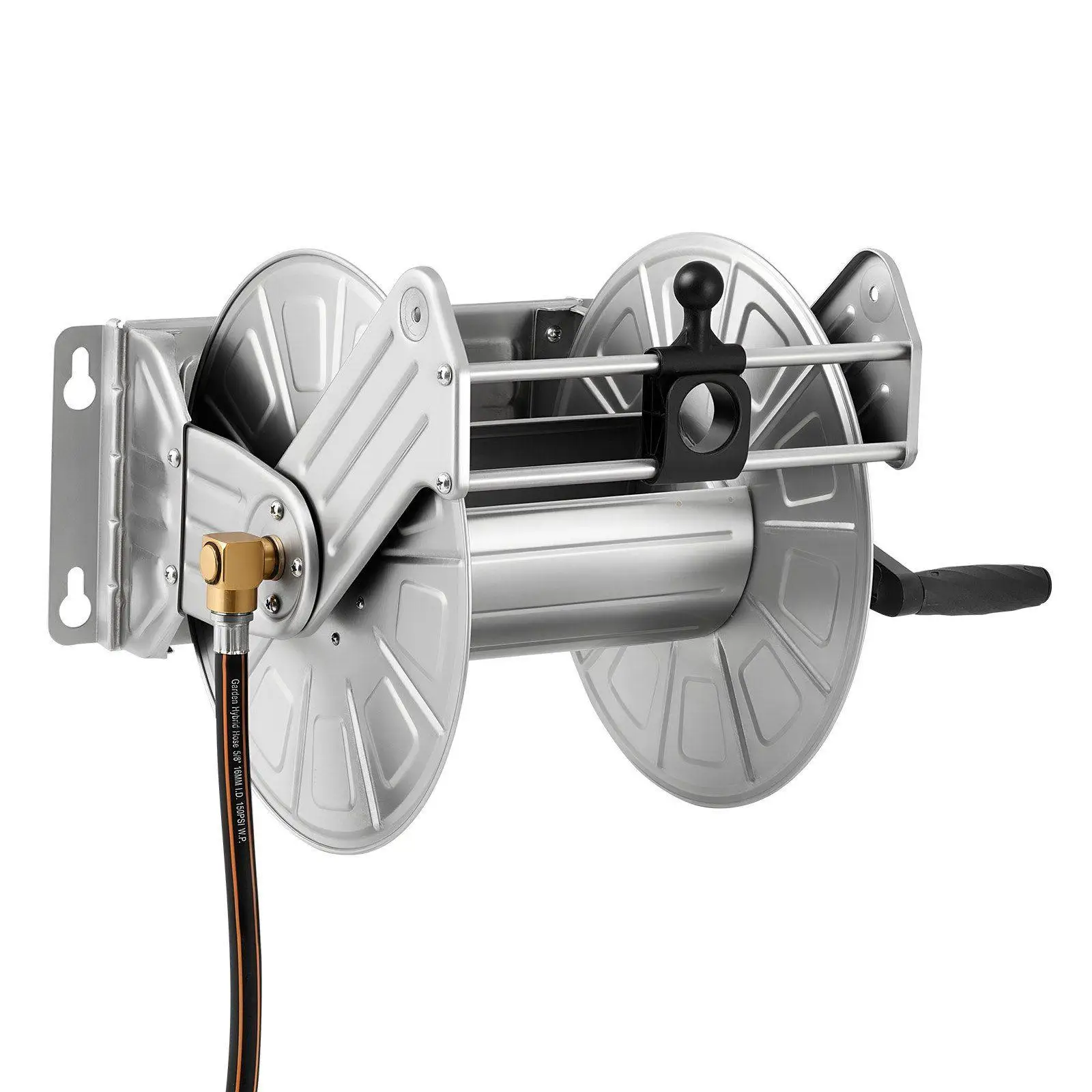 

150ft 5/8in Hose Reel Mountable to Wall Built with 304 Stainless Steel and Brass Fitting Plus Tangle-Free Nylon Guide