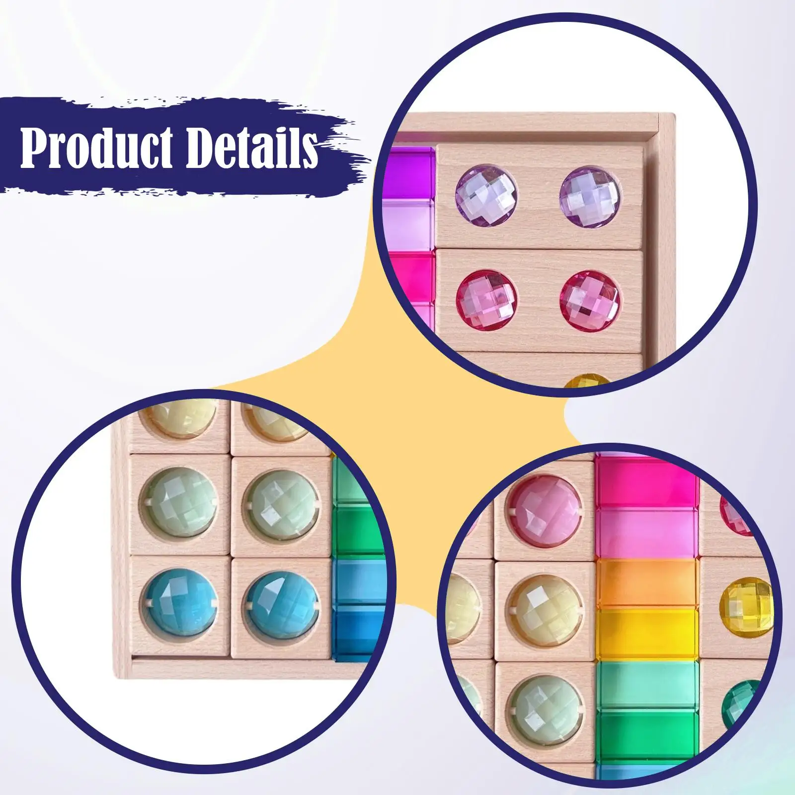 บล็อกไม้ GEM สีสันสดใส พร้อมถาดเก็บของ ฝึกการประสานงานระหว่างมือและตา ของขวัญที่เหมาะสำหรับเด็ก ชุดตัวต่อสร้างสรรค์