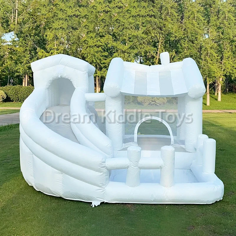 Inflatable White Cottage Bounce House with Slide Commercial Bouncer Castle Jumping House for Kids Party Event Rental Use