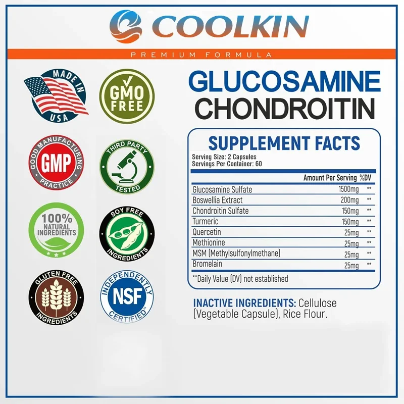Glucosamine Chondroitin - Contains Curcumin and MSM, Supports Joint and Bone and Immune Health, and Protects Cartilage Tissue