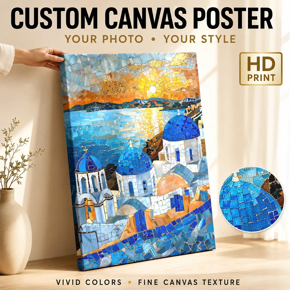 Blue Domes of Greece Canvas Print Poster Custom Japanese Inspired Wall Paintings Decoration for Office Ready to Hang Home Gift