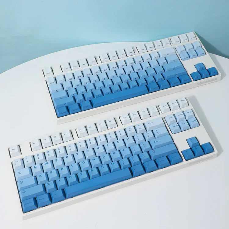 Fog blue keycap gradual change sublimation PBT original side engraving mechanical wireless keyboard