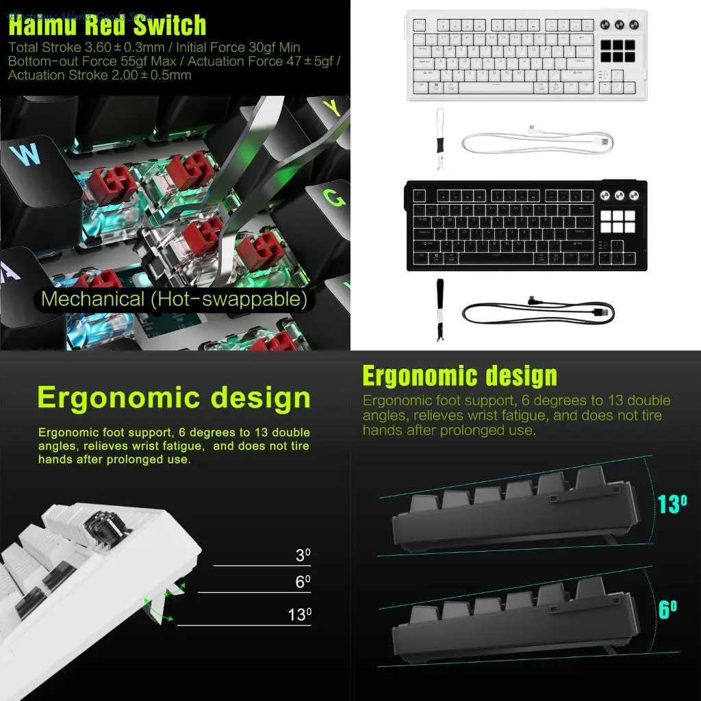 A3PD Hot Swappable Red Switches Gaming Keyboards With 80 Layout And Multilayer Sound Dampening