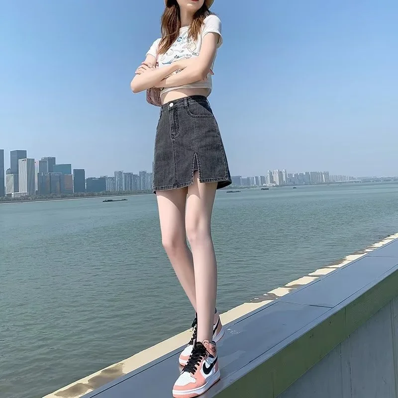 

Женская летняя эластичная ковбойская короткая юбка трапециевидной формы с разрезом на бедрах, утягивающая брючная юбка с промежностью