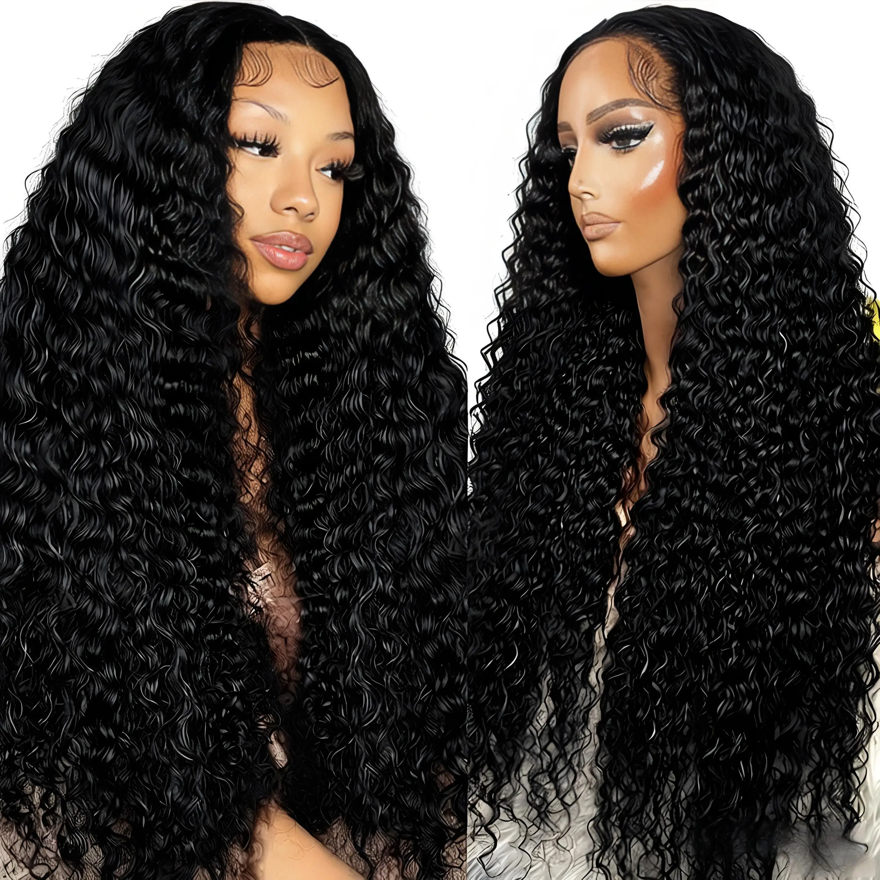 

44 Inch 13x4 Hd Deep Wave Lace Frontal Wigs Human Hair curly wigs Water Wave 360 Lace Front Wig For Black Women Wig 250 Density